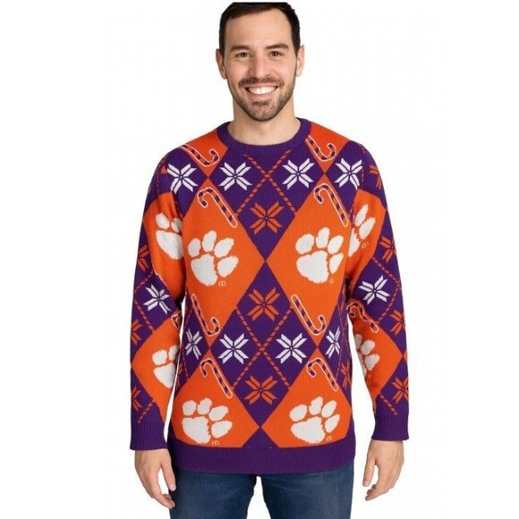 Clemson Tigers Christmas Sweater NWT Knit Pullover Holiday Snowflakes Size 2XL - Picture 1 of 6